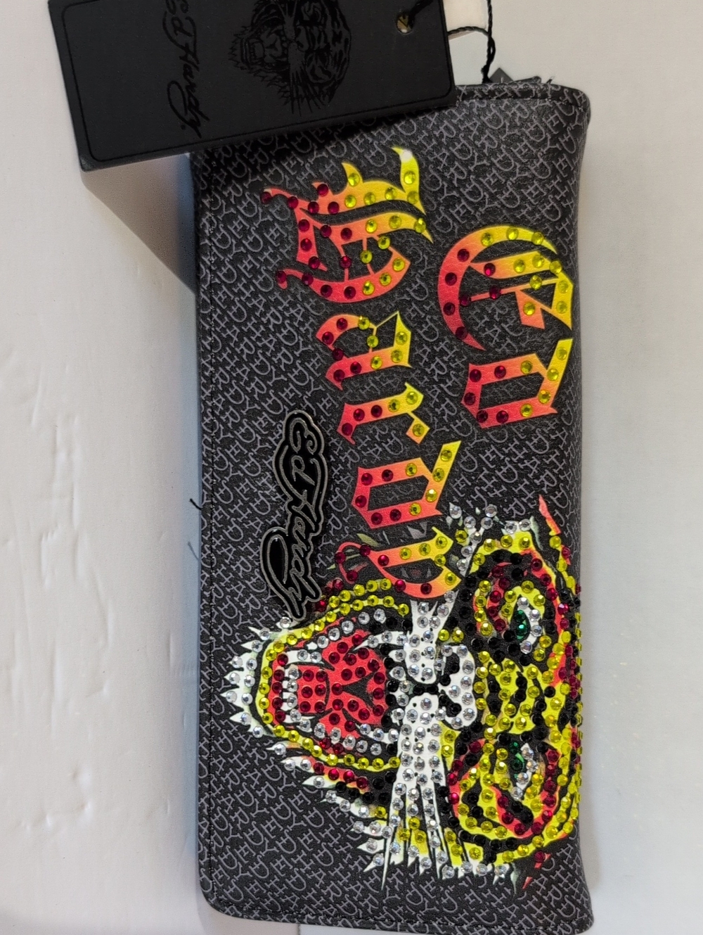 NWT Ed Hardy Black Jeweled Tiger Zip Wallet - Multi-Color Accent